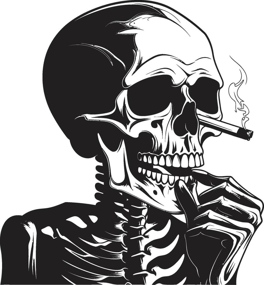 Classic Cigarette Badge Smoking Skeleton Vector Logo for Timeless Panache Retro Respite Insignia Elegant Skeleton Vector Design for Smoking Gentleman Icon
