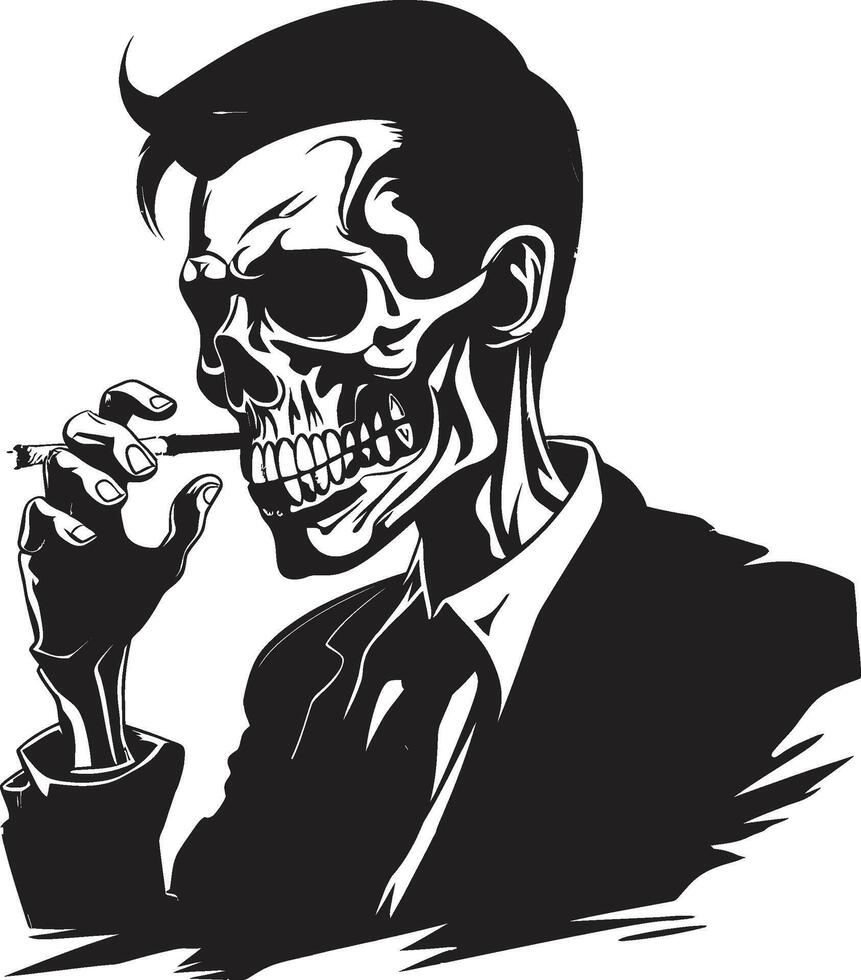 Stylish Smoke Break Badge Vector Design for Gentleman Skeleton Icon with Classic Appeal Antique Ash Insignia Smoking Gentleman Skeleton Vector Logo for Vintage Allure