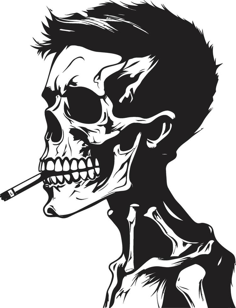 Smoking Specter Crest Vector Design for Gentleman Skeleton Icon with Elegance Classic Cigarette Badge Smoking Skeleton Vector Logo for Timeless Panache