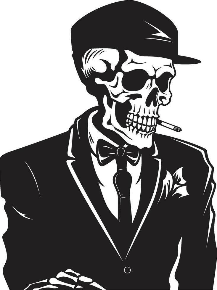 Classic Cigarette Badge Smoking Skeleton Vector Logo for Timeless Panache Retro Respite Insignia Elegant Skeleton Vector Design for Smoking Gentleman Icon