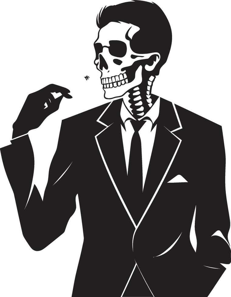 Stylish Smoke Break Badge Vector Design for Gentleman Skeleton Icon with Classic Appeal Antique Ash Insignia Smoking Gentleman Skeleton Vector Logo for Vintage Allure