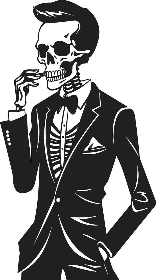 Antique Ash Insignia Smoking Gentleman Skeleton Vector Logo for Vintage Allure Cigar Connoisseur Crest Vector Design for Smoking Skeleton Icon with Sophistication