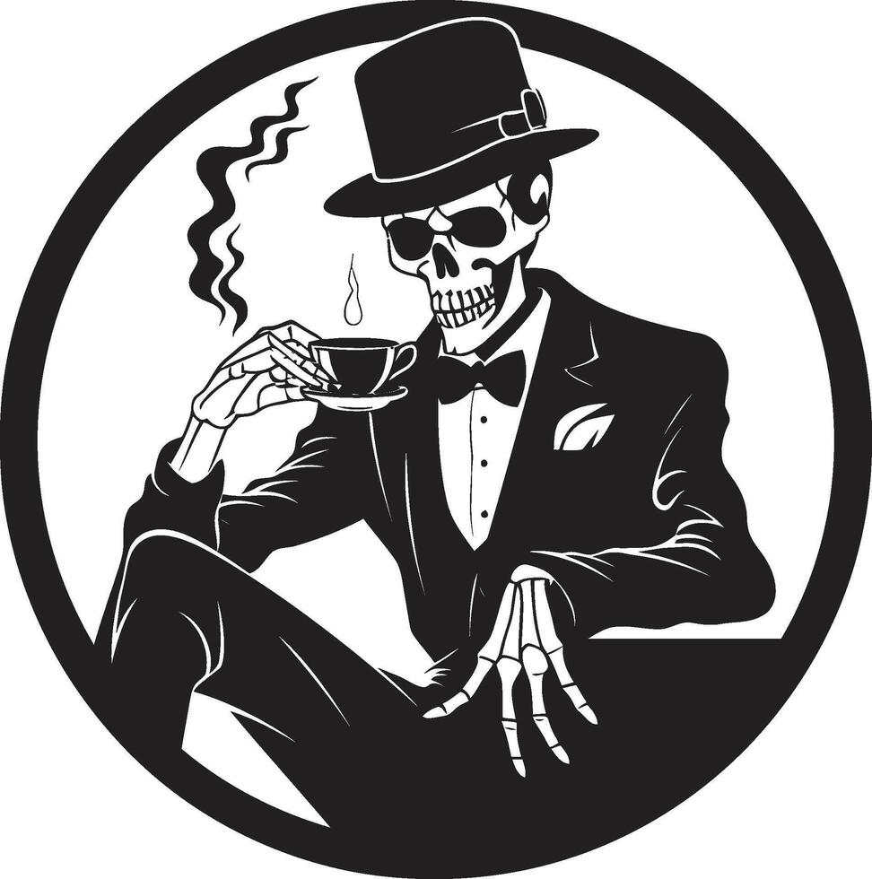 Distinguished Drifter Badge Vector Design for Smoking Gentleman Skeleton Icon Old World Opulence Insignia Elegant Skeleton Vector Logo for Classic Sophistication
