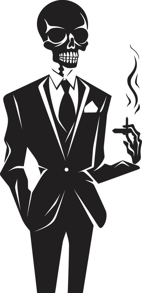 Sophisticated Smoker Insignia Vector Design for Gentleman Skeleton Icon with Class Classy Cigar Crest Elegant Skeleton Vector Logo for Refined Branding