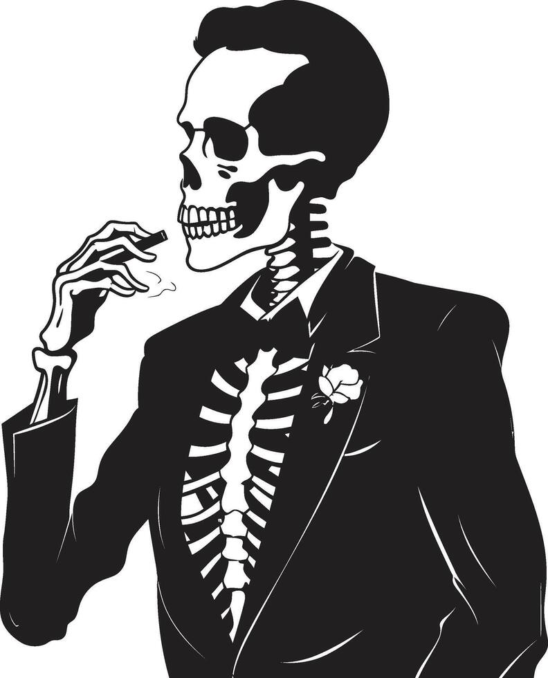 Time Honored Havana Crest Smoking Gentleman Skeleton Vector Design with Vintage Flair Posh Puffer Badge Vector Design for Stylish Smoking Gentleman Icon with Class