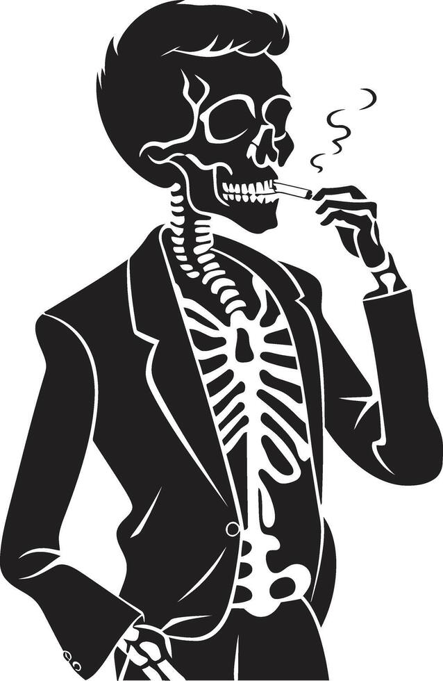 Refined Ritual Badge Smoking Gentleman Skeleton Vector Logo for Classic Appeal Vintage Vice Insignia Vector Design for Cigar Smoking Gentleman Icon