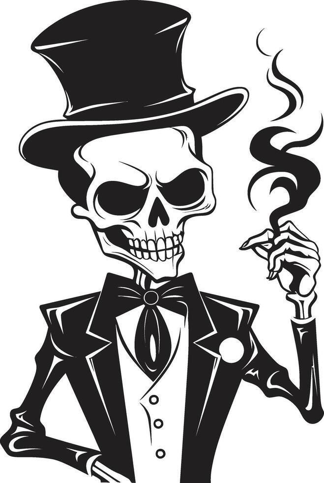 Cigar Lounge Crest Smoking Skeleton Vector Logo for Luxurious Branding Distinguished Drifter Badge Vector Design for Smoking Gentleman Skeleton Icon