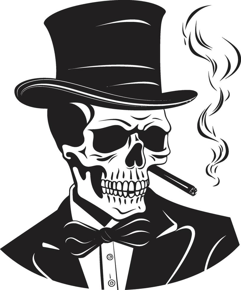 Old World Opulence Insignia Elegant Skeleton Vector Logo for Classic Sophistication Time Honored Havana Crest Smoking Gentleman Skeleton Vector Design with Vintage Flair