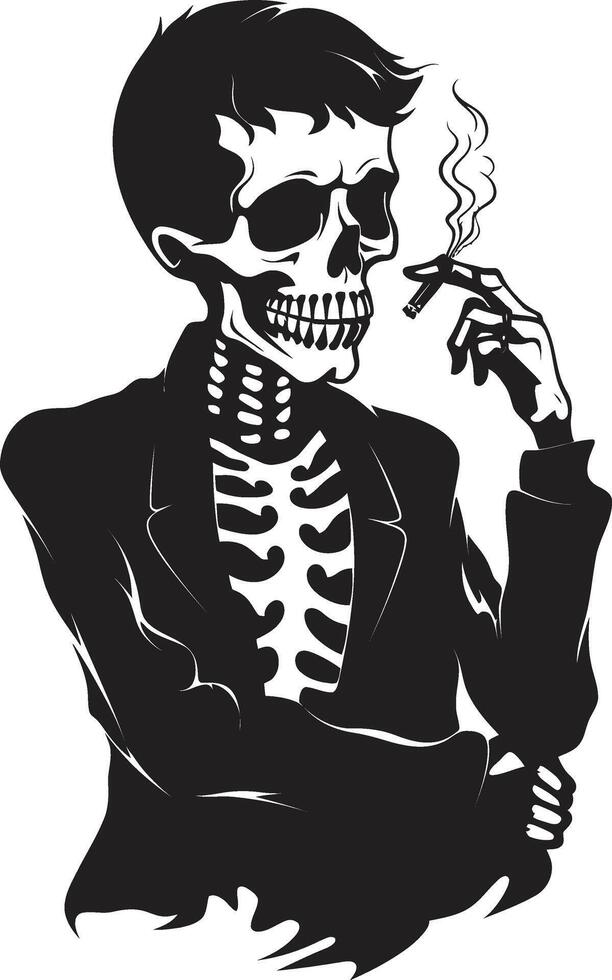 Suave Smoke Rings Insignia Smoking Gentleman Skeleton Vector Logo for Classy Branding Refined Relic Crest Vector Design for Elegant Smoking Gentleman Icon