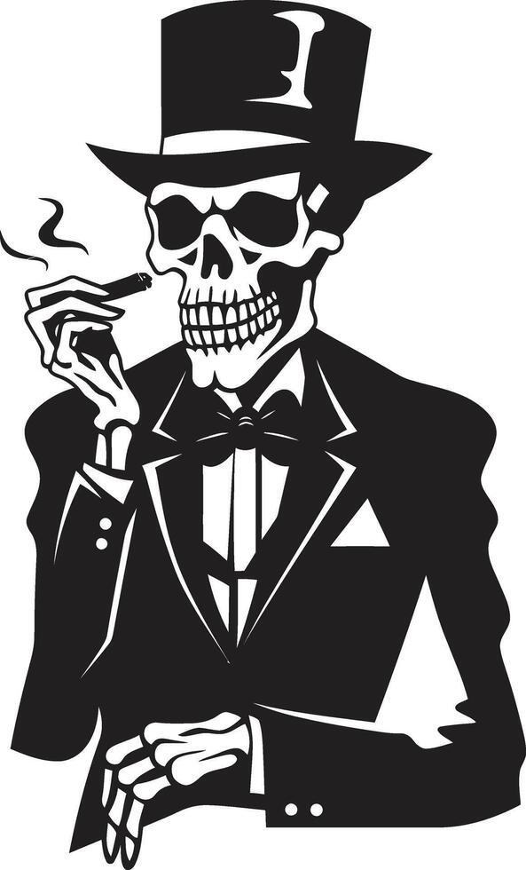 Antique Ash Insignia Smoking Gentleman Skeleton Vector Logo for Vintage Allure Cigar Connoisseur Crest Vector Design for Smoking Skeleton Icon with Sophistication