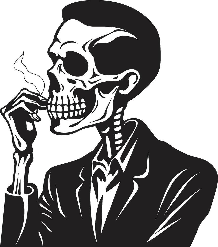 Stylish Smoke Break Badge Vector Design for Gentleman Skeleton Icon with Classic Appeal Antique Ash Insignia Smoking Gentleman Skeleton Vector Logo for Vintage Allure