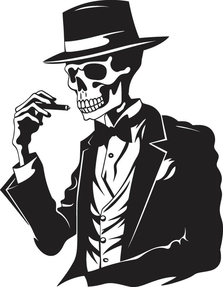 Antique Ash Insignia Smoking Gentleman Skeleton Vector Logo for Vintage Allure Cigar Connoisseur Crest Vector Design for Smoking Skeleton Icon with Sophistication