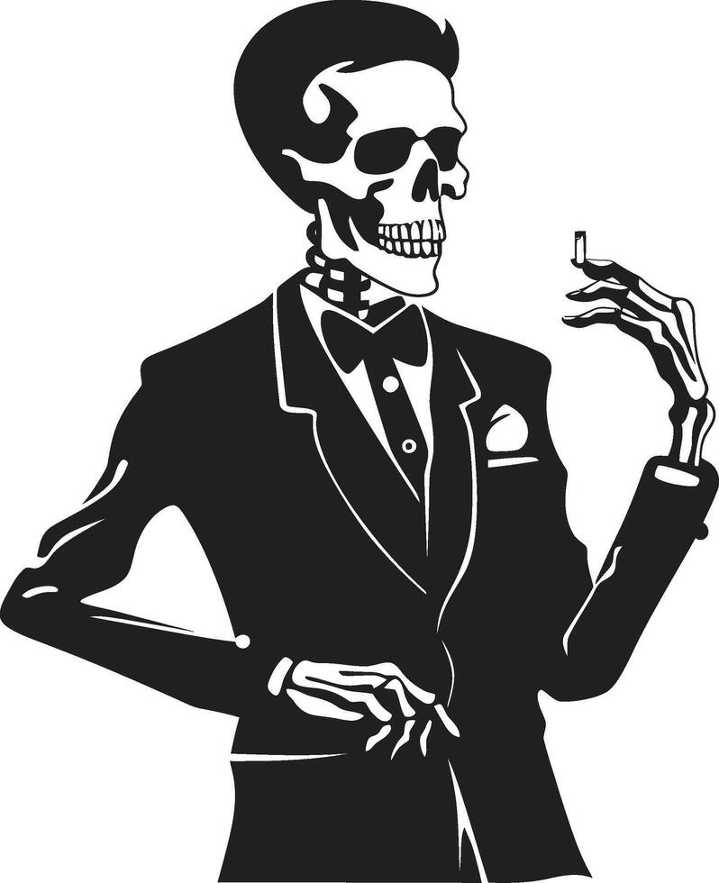 Refined Relic Crest Vector Design for Elegant Smoking Gentleman Icon Cigar Lounge Badge Smoking Skeleton Vector Logo for Vintage Charm