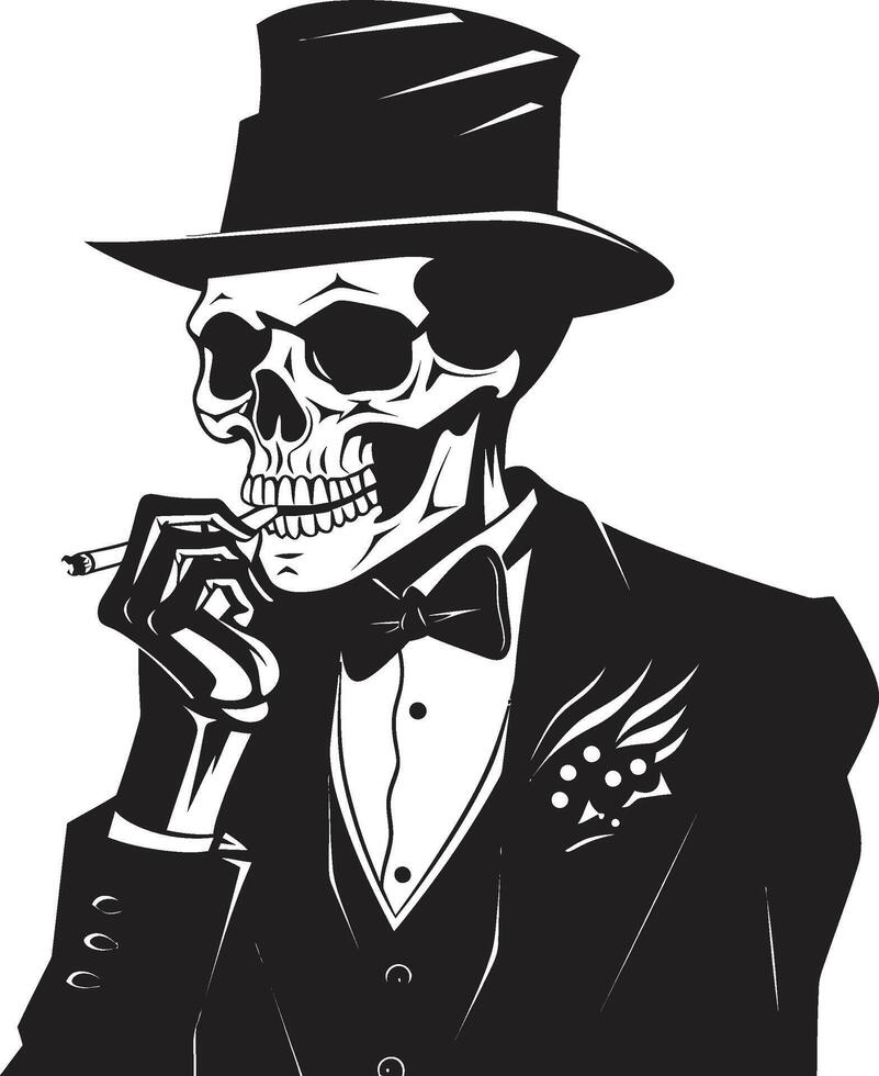 Cigar Lounge Badge Smoking Skeleton Vector Logo for Vintage Charm Old World Opulence Insignia Vector Design for Smoking Gentleman Icon with Classic Sophistication