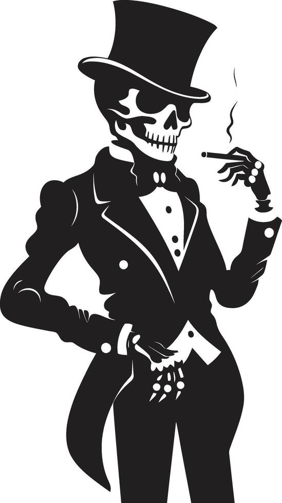 refinado reliquia insignias de fumar Caballero esqueleto vector logo para Clásico vibraciones de fumar espectro cresta vector diseño para Caballero esqueleto icono con elegancia
