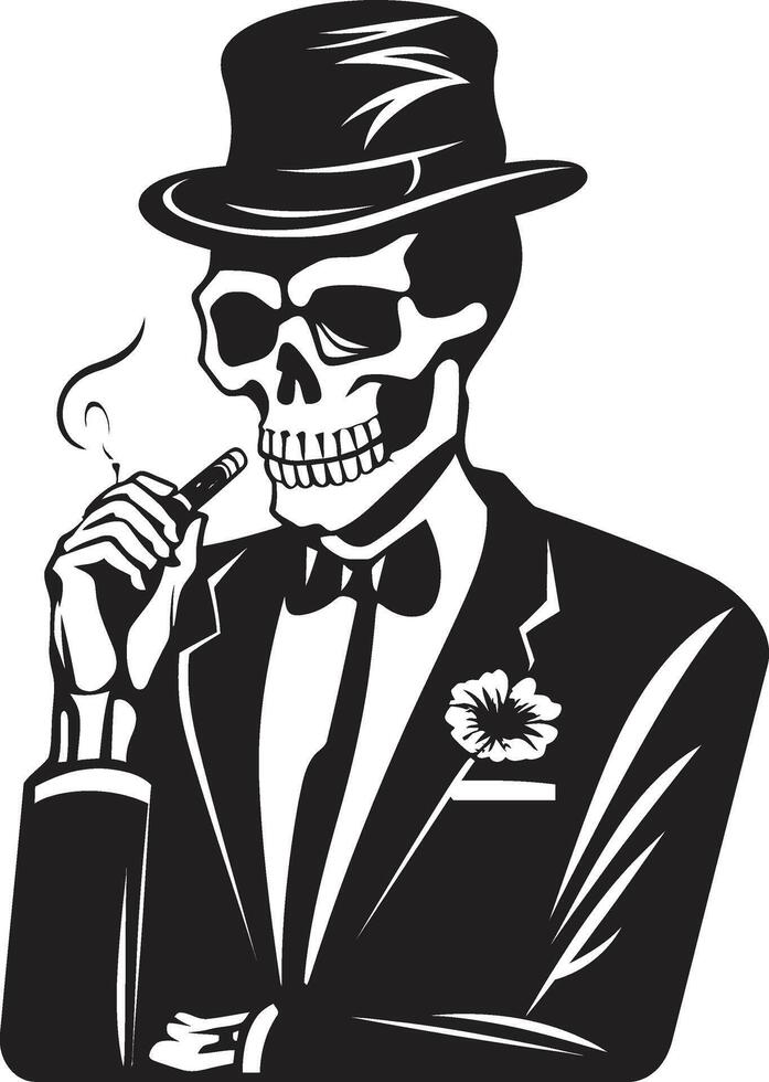 Cigar Lounge Badge Smoking Skeleton Vector Logo for Vintage Charm Old World Opulence Insignia Vector Design for Smoking Gentleman Icon with Classic Sophistication