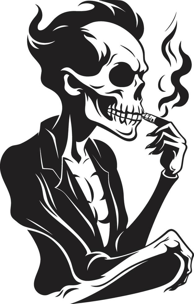 Cigar Connoisseur Crest Vector Design for Smoking Skeleton Icon with Sophistication Sophisticated Stogie Badge Smoking Gentleman Skeleton Vector Logo for Elegant Branding