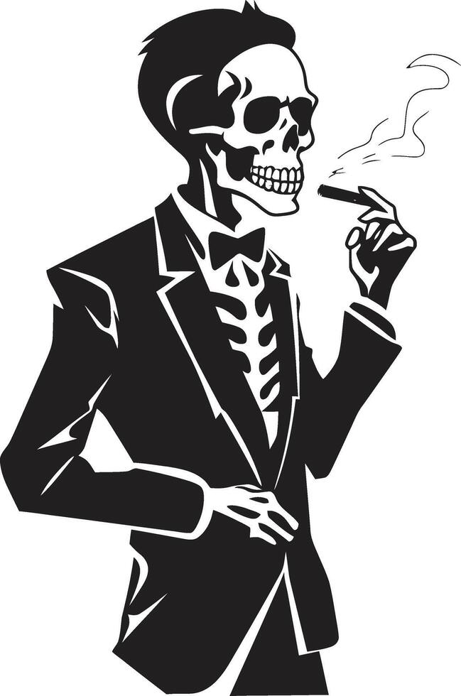 Cigar Lounge Badge Smoking Skeleton Vector Logo for Vintage Charm Old World Opulence Insignia Vector Design for Smoking Gentleman Icon with Classic Sophistication