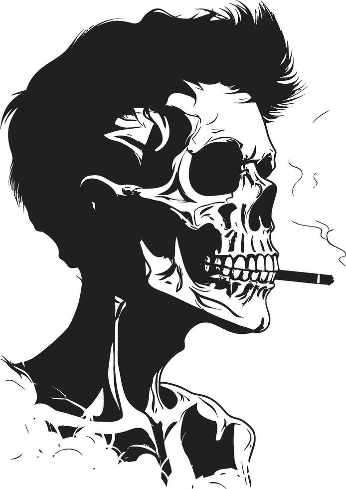 Classic Cigarette Badge Smoking Skeleton Vector Logo for Timeless Panache Retro Respite Insignia Elegant Skeleton Vector Design for Smoking Gentleman Icon