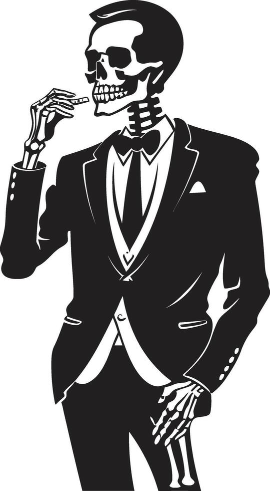 Refined Relic Insignia Smoking Gentleman Skeleton Vector Logo for Vintage Vibes Smoking Specter Crest Vector Design for Gentleman Skeleton Icon with Elegance