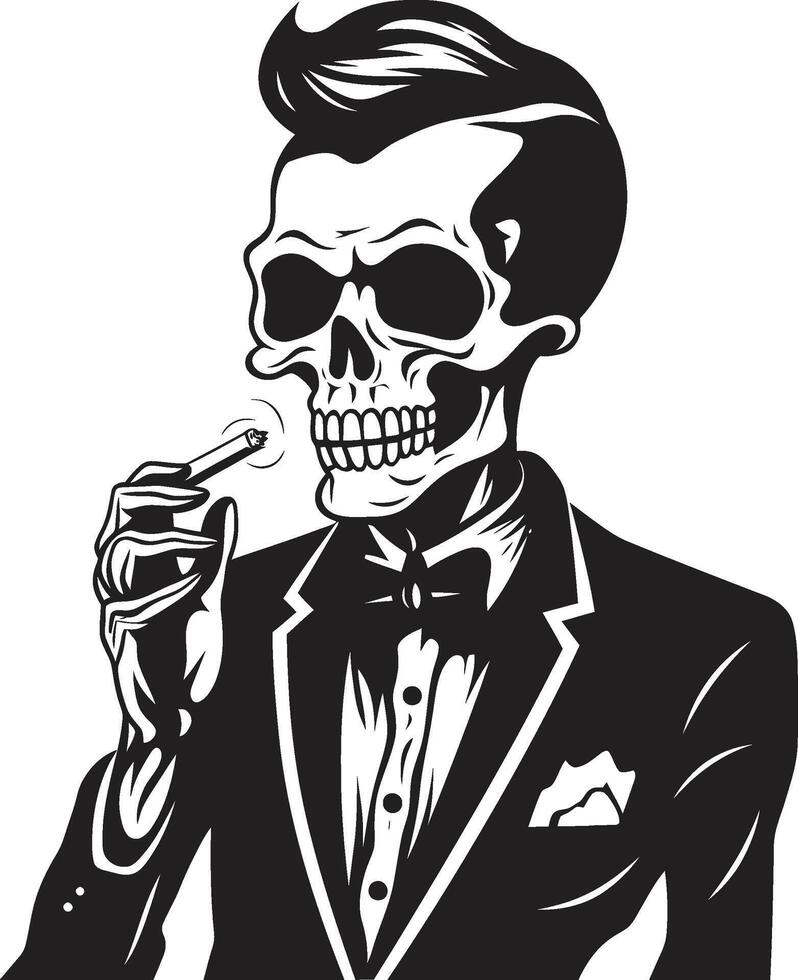 Classic Cigarette Badge Smoking Skeleton Vector Logo for Timeless Panache Retro Respite Insignia Elegant Skeleton Vector Design for Smoking Gentleman Icon