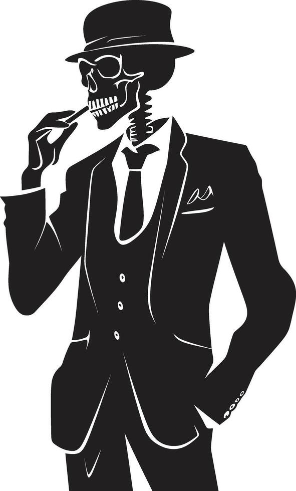 Smoky Swagger Insignia Vector Design for Gentleman Skeleton Icon with Style Classic Cohiba Crest Smoking Gentleman Skeleton Vector Logo for Timeless Charm