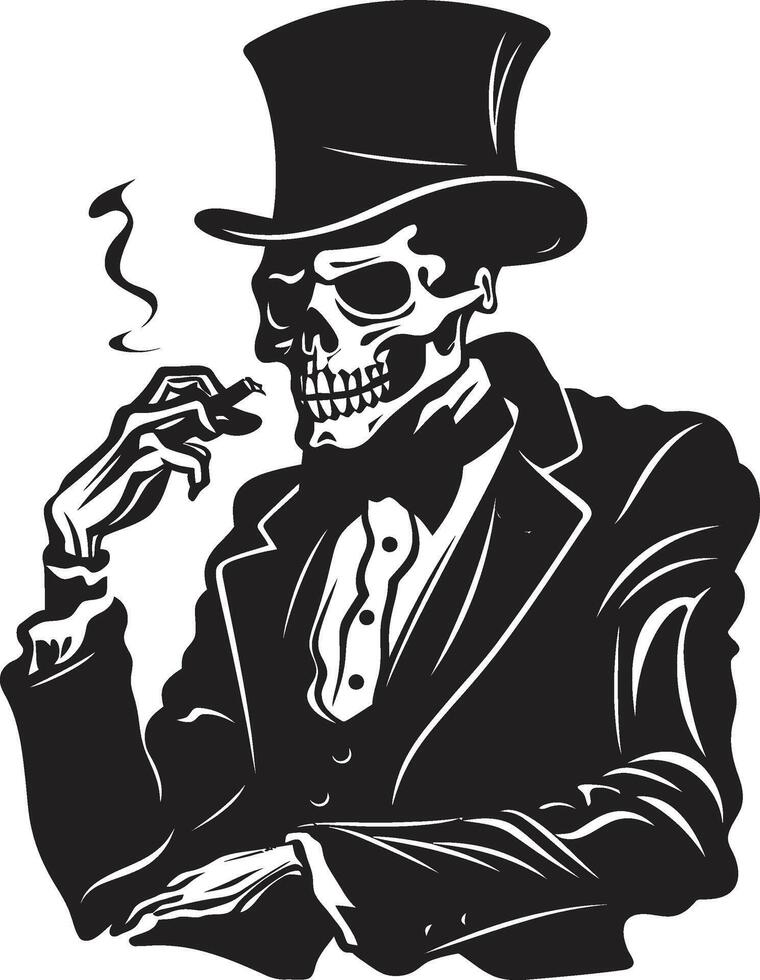 Sophisticated Stogie Badge Smoking Gentleman Skeleton Vector Logo for Elegant Branding Smoky Swagger Insignia Vector Design for Gentleman Skeleton Icon with Style