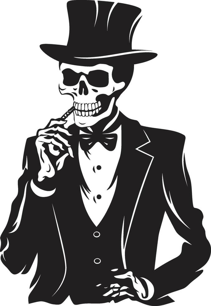 Cigar Connoisseur Crest Vector Design for Smoking Skeleton Icon with Sophistication Sophisticated Stogie Badge Smoking Gentleman Skeleton Vector Logo for Elegant Branding