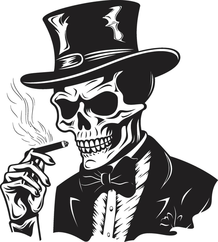 Posh Puffer Badge Vector Design for Stylish Smoking Gentleman Icon with Class Refined Relic Insignia Smoking Gentleman Skeleton Vector Logo for Vintage Vibes