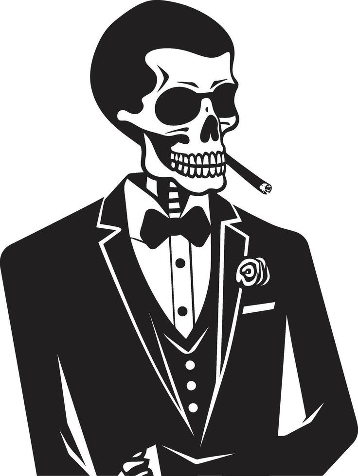 Time Honored Havana Crest Smoking Gentleman Skeleton Vector Design with Vintage Flair Posh Puffer Badge Vector Design for Stylish Smoking Gentleman Icon with Class