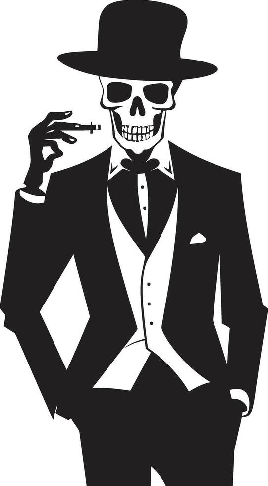 Refined Relic Insignia Smoking Gentleman Skeleton Vector Logo for Vintage Vibes Smoking Specter Crest Vector Design for Gentleman Skeleton Icon with Elegance