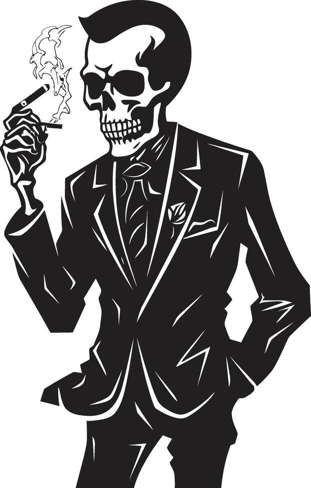 Classy Cigar Crest Elegant Skeleton Vector Logo for Refined Branding Suave Smoking Badge Stylish Gentleman Skeleton Icon in Vector Design