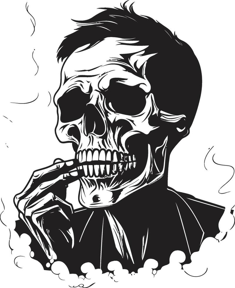 Antique Ash Insignia Smoking Gentleman Skeleton Vector Logo for Vintage Allure Cigar Connoisseur Crest Vector Design for Smoking Skeleton Icon with Sophistication