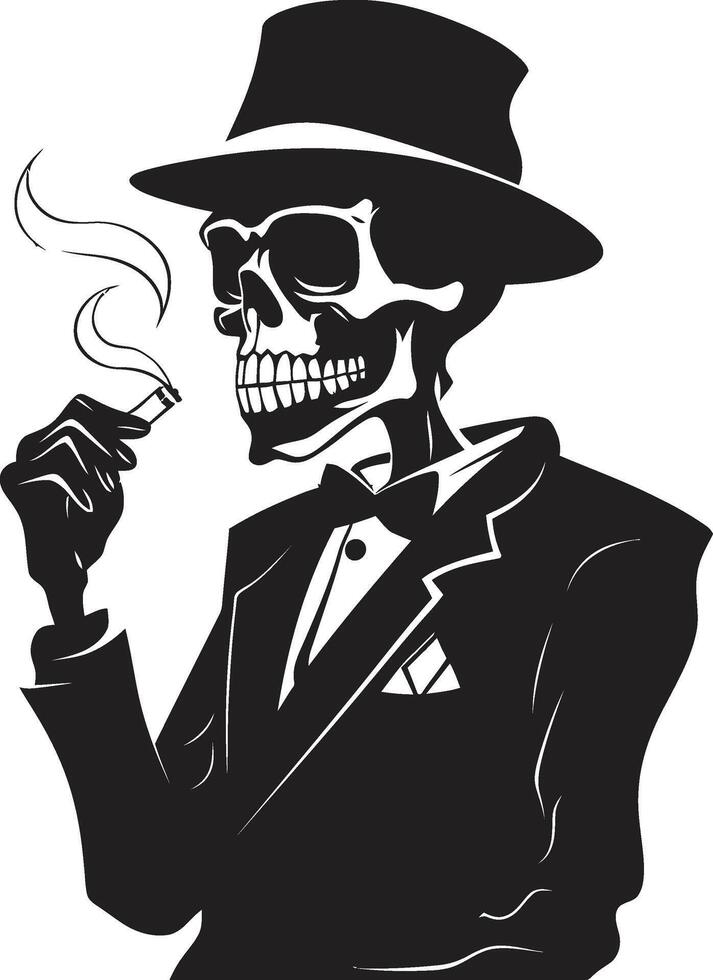 Cigar Lounge Crest Smoking Skeleton Vector Logo for Luxurious Branding Distinguished Drifter Badge Vector Design for Smoking Gentleman Skeleton Icon