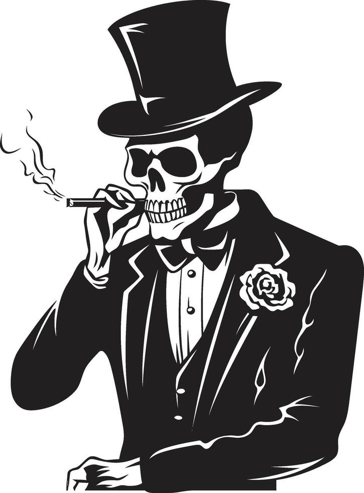 Retro Resplendence Badge Vector Design for Smoking Gentleman Icon with Timeless Style Classic Cigar Charm Insignia Elegant Skeleton Vector Logo for Vintage Appeal