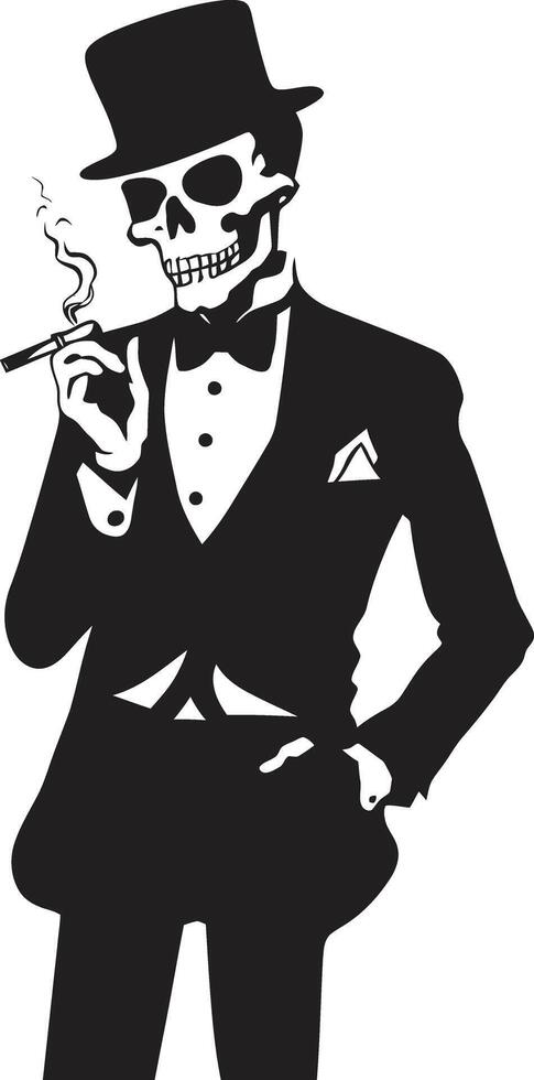 Sophisticated Stogie Badge Smoking Gentleman Skeleton Vector Logo for Elegant Branding Smoky Swagger Insignia Vector Design for Gentleman Skeleton Icon with Style