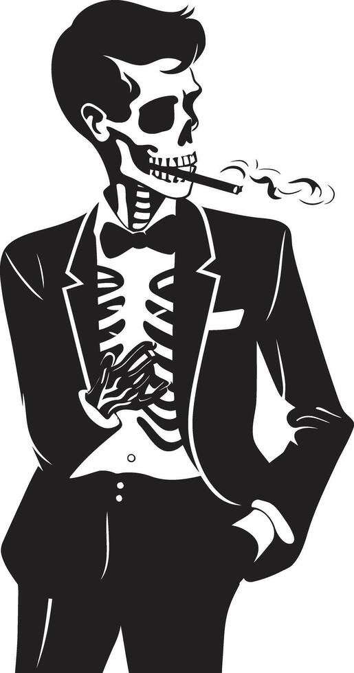 Posh Puffer Badge Vector Design for Stylish Smoking Gentleman Icon with Class Refined Relic Insignia Smoking Gentleman Skeleton Vector Logo for Vintage Vibes