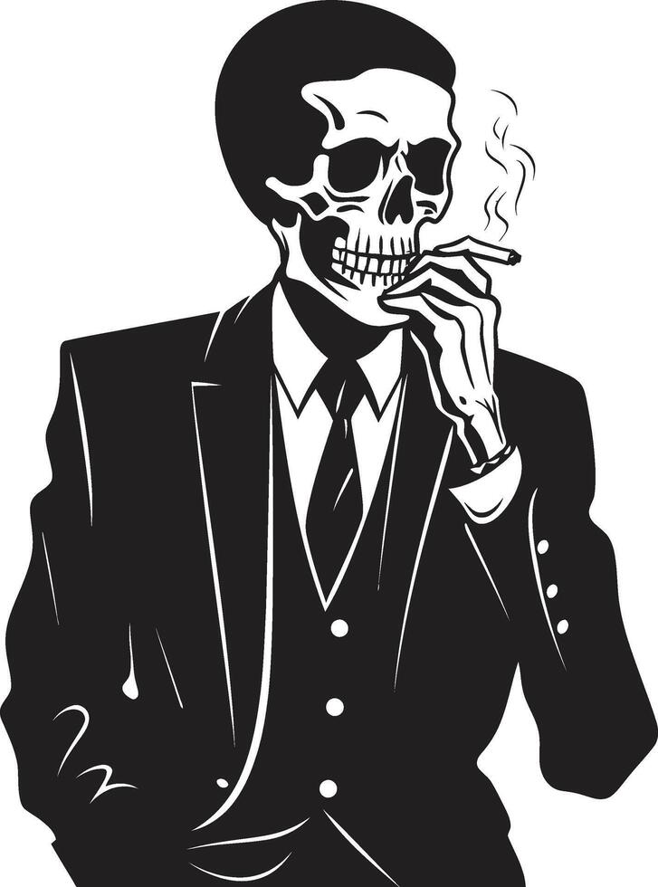 Smoky Swagger Insignia Vector Design for Gentleman Skeleton Icon with Style Classic Cohiba Crest Smoking Gentleman Skeleton Vector Logo for Timeless Charm