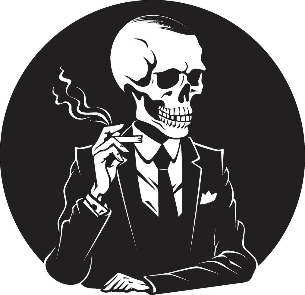 Vintage Vapor Badge Vector Design for Smoking Gentleman Icon with Retro Elegance Suave Smoke Rings Insignia Smoking Gentleman Skeleton Vector Logo for Classy Branding