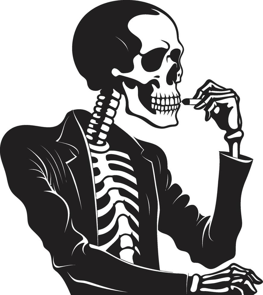 Refined Relic Insignia Smoking Gentleman Skeleton Vector Logo for Vintage Vibes Smoking Specter Crest Vector Design for Gentleman Skeleton Icon with Elegance