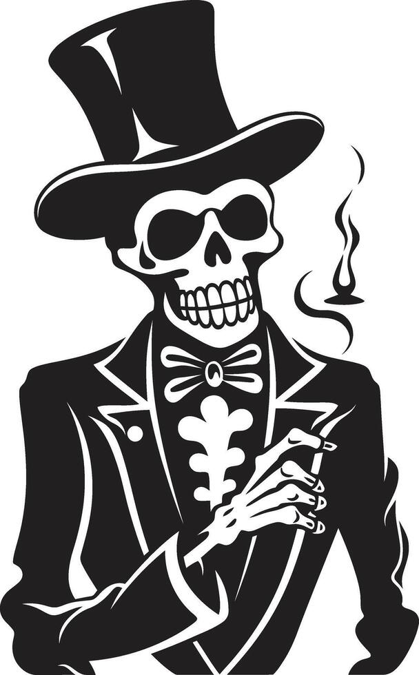 Posh Puffer Badge Vector Design for Stylish Smoking Gentleman Icon with Class Refined Relic Insignia Smoking Gentleman Skeleton Vector Logo for Vintage Vibes