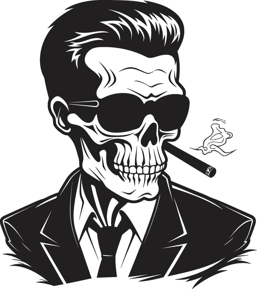 Antique Ash Insignia Smoking Gentleman Skeleton Vector Logo for Vintage Allure Cigar Connoisseur Crest Vector Design for Smoking Skeleton Icon with Sophistication