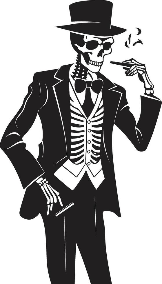 Suave Smoke Rings Insignia Smoking Gentleman Skeleton Vector Logo for Classy Branding Refined Relic Crest Vector Design for Elegant Smoking Gentleman Icon