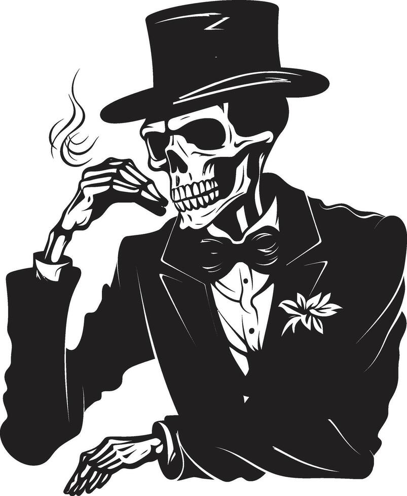 Classic Cigarette Badge Smoking Skeleton Vector Logo for Timeless Panache Retro Respite Insignia Elegant Skeleton Vector Design for Smoking Gentleman Icon