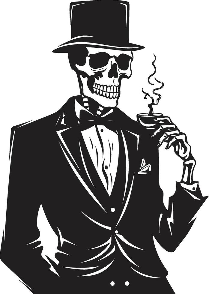 Sophisticated Stogie Badge Smoking Gentleman Skeleton Vector Logo for Elegant Branding Smoky Swagger Insignia Vector Design for Gentleman Skeleton Icon with Style