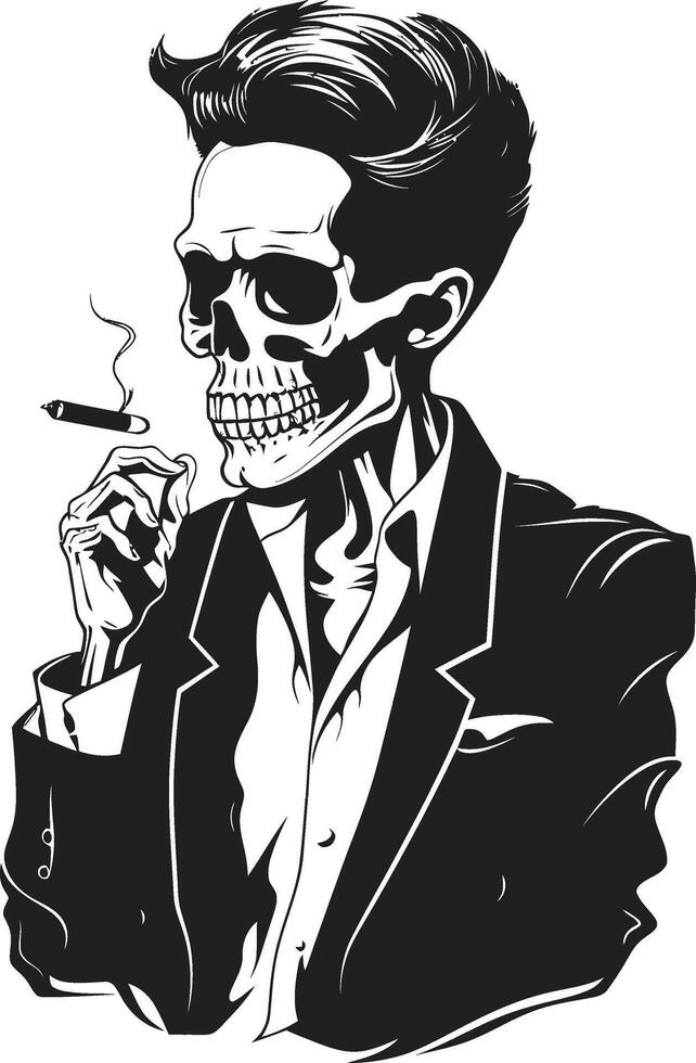 Classic Cohiba Crest Smoking Gentleman Skeleton Vector Logo for Timeless Charm Vintage Vapor Badge Vector Design for Smoking Skeleton Icon with Retro Elegance