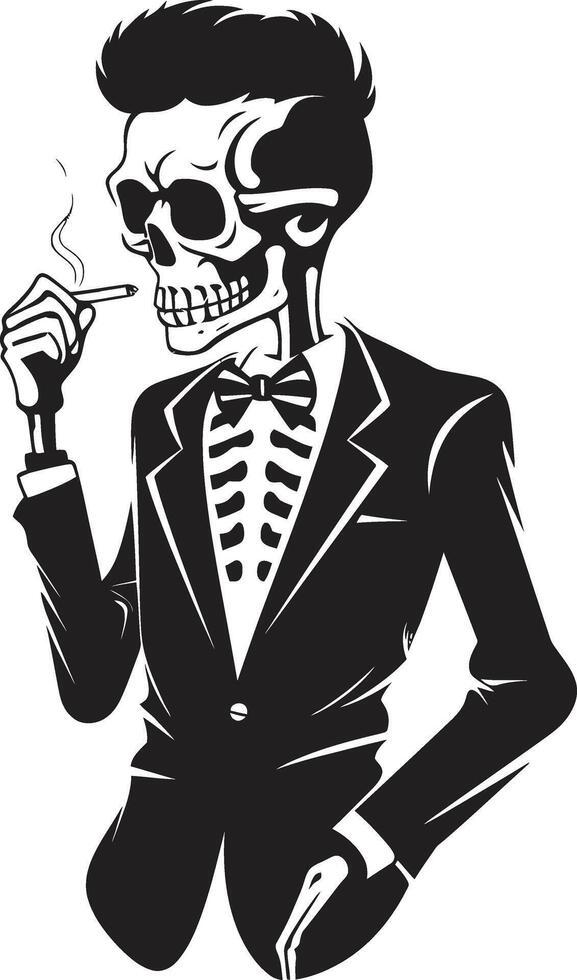 Smoking Specter Crest Vector Design for Gentleman Skeleton Icon with Elegance Classic Cigarette Badge Smoking Skeleton Vector Logo for Timeless Panache