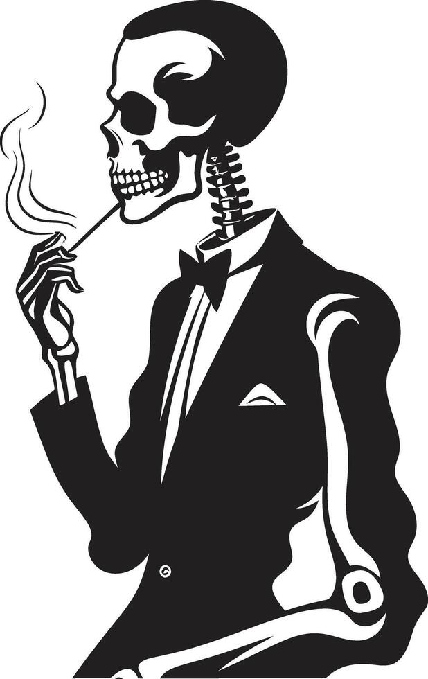 Smoky Swagger Insignia Vector Design for Gentleman Skeleton Icon with Style Classic Cohiba Crest Smoking Gentleman Skeleton Vector Logo for Timeless Charm