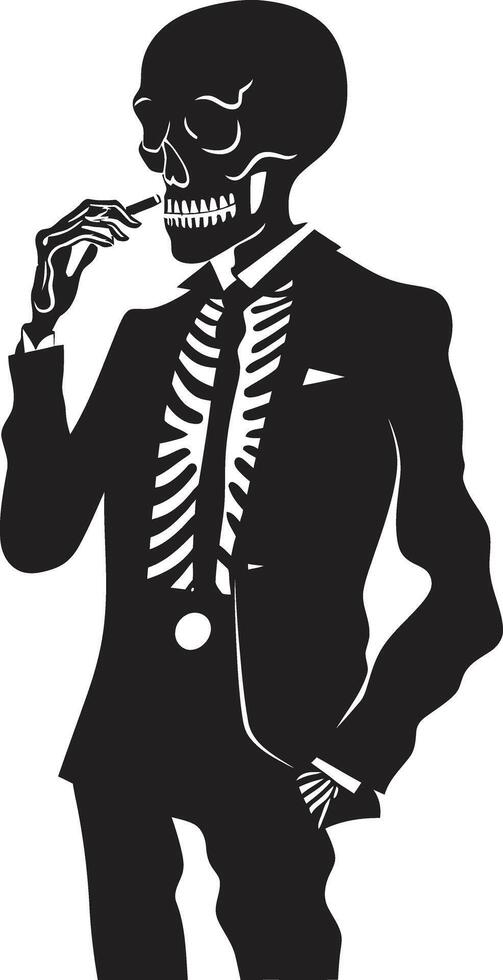 Suave Smoke Rings Insignia Smoking Gentleman Skeleton Vector Logo for Classy Branding Refined Relic Crest Vector Design for Elegant Smoking Gentleman Icon