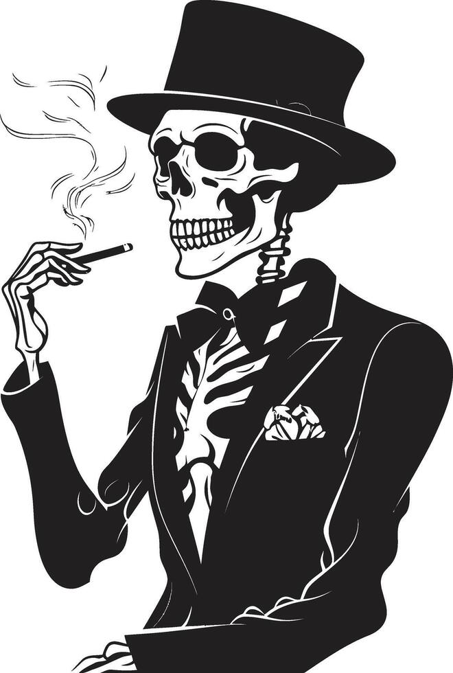 Refined Relic Insignia Smoking Gentleman Skeleton Vector Logo for Vintage Vibes Smoking Specter Crest Vector Design for Gentleman Skeleton Icon with Elegance